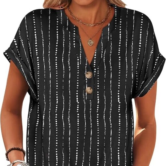 ANRABESS Womens Short Sleeve Henley Tops V Neck Dressy Casual Blouses Summer Tre - Picture 1 of 4